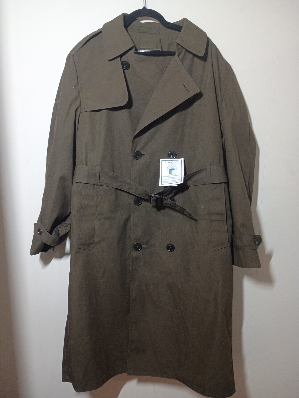 Men's Olive Double-Breasted Trench Coat with Belt